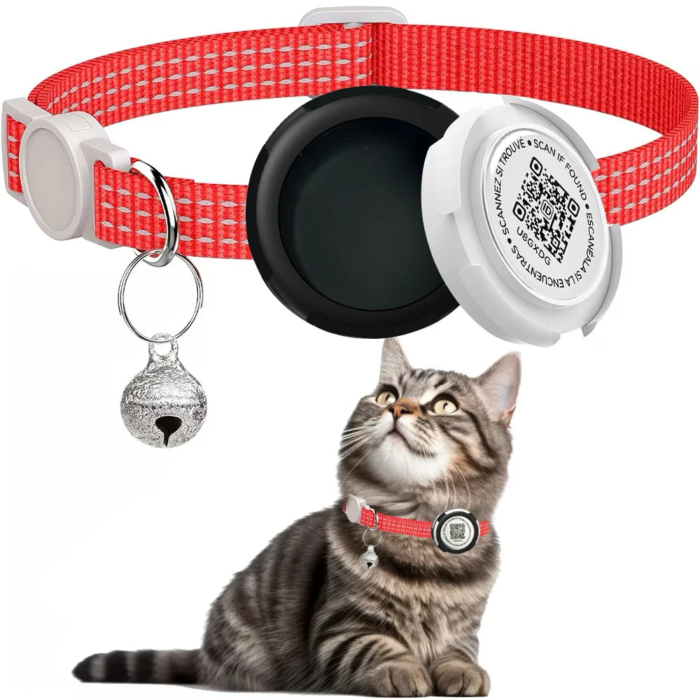 GPS Cat Collar with AirTag Holder & QR ID Tag