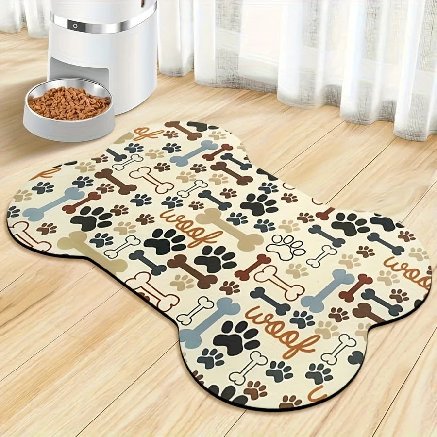 Bone-Shaped Waterproof Pet Feeding Mat