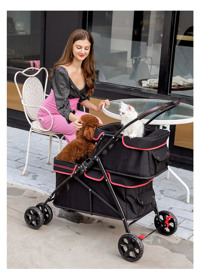 Double-Layer Foldable Pet Stroller