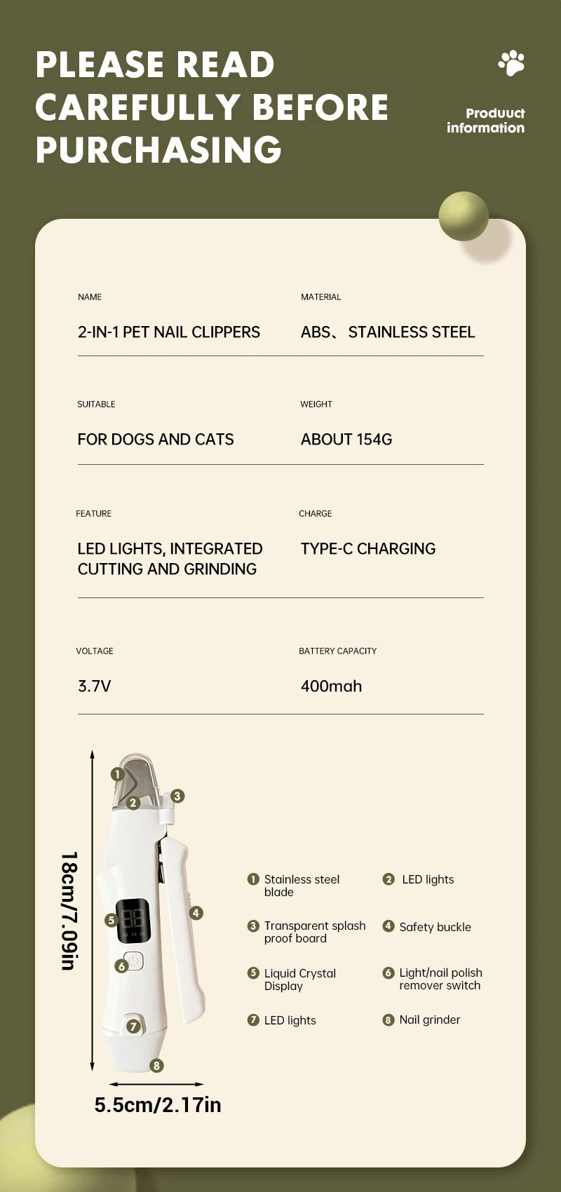 2-in-1 Electric Pet Nail Grinder & Trimmer