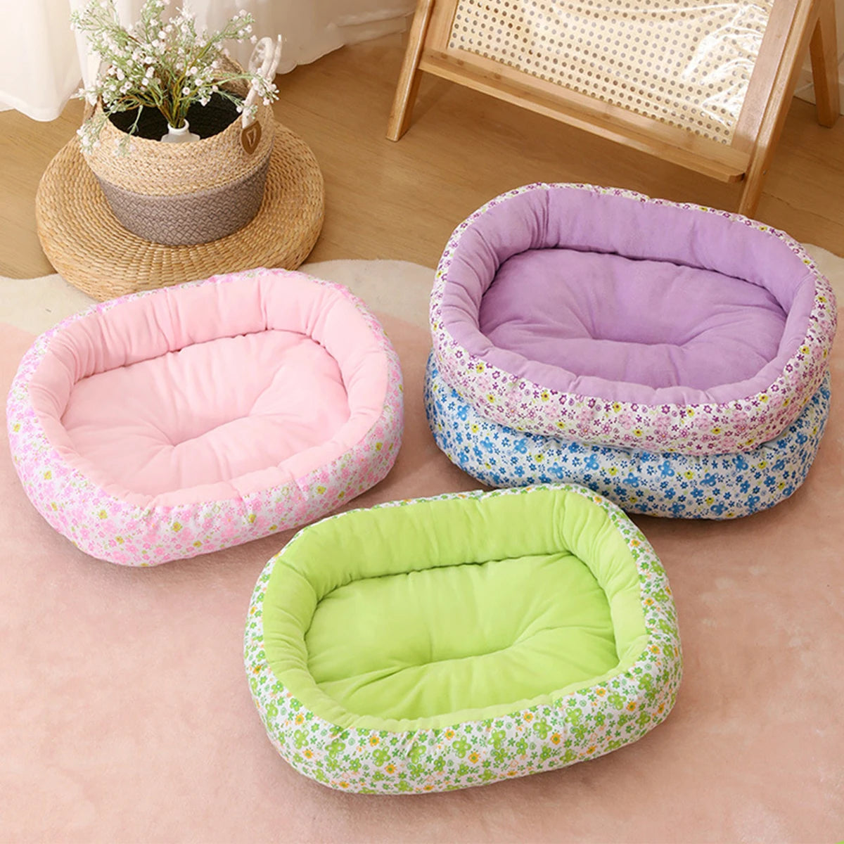 Floral All-Season Pet Bed for Dogs & Cats