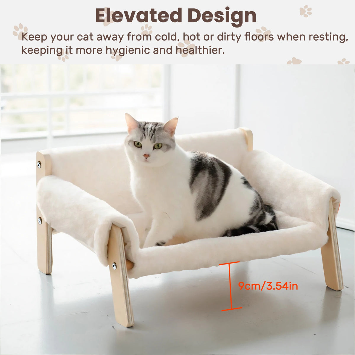 Raised Plush Cat Sofa Bed with Wooden Legs