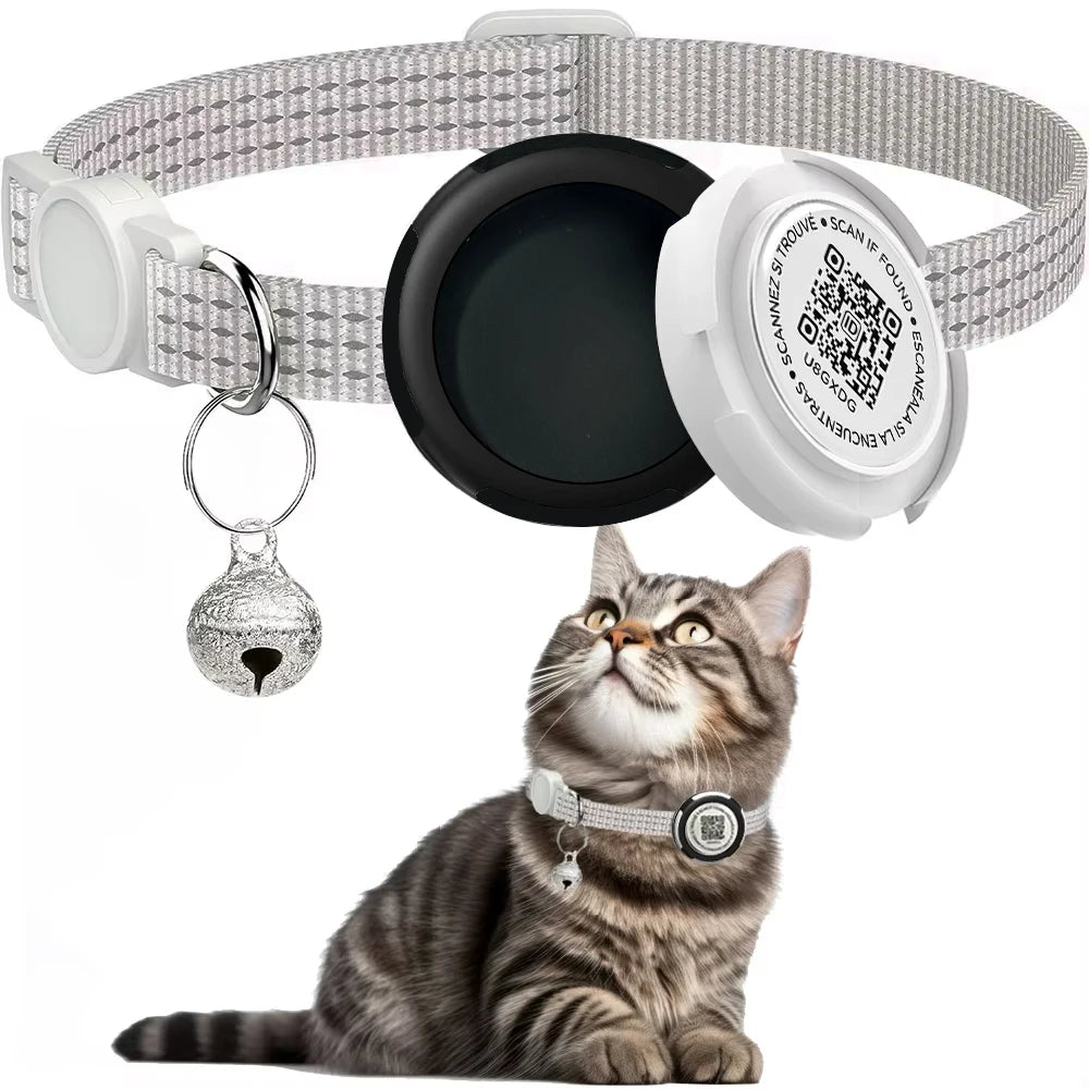 GPS Cat Collar with AirTag Holder & QR ID Tag