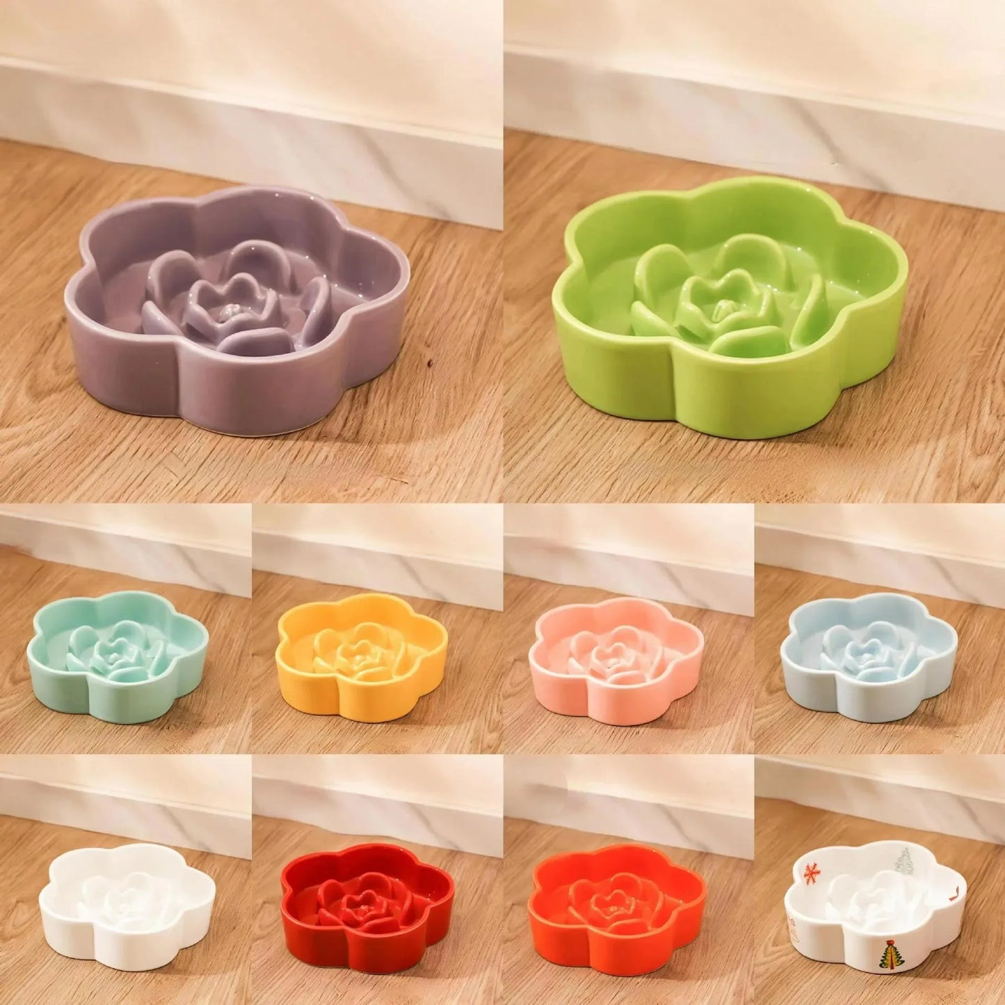 Ceramic Slow Feeder Bowl with Wooden Stand