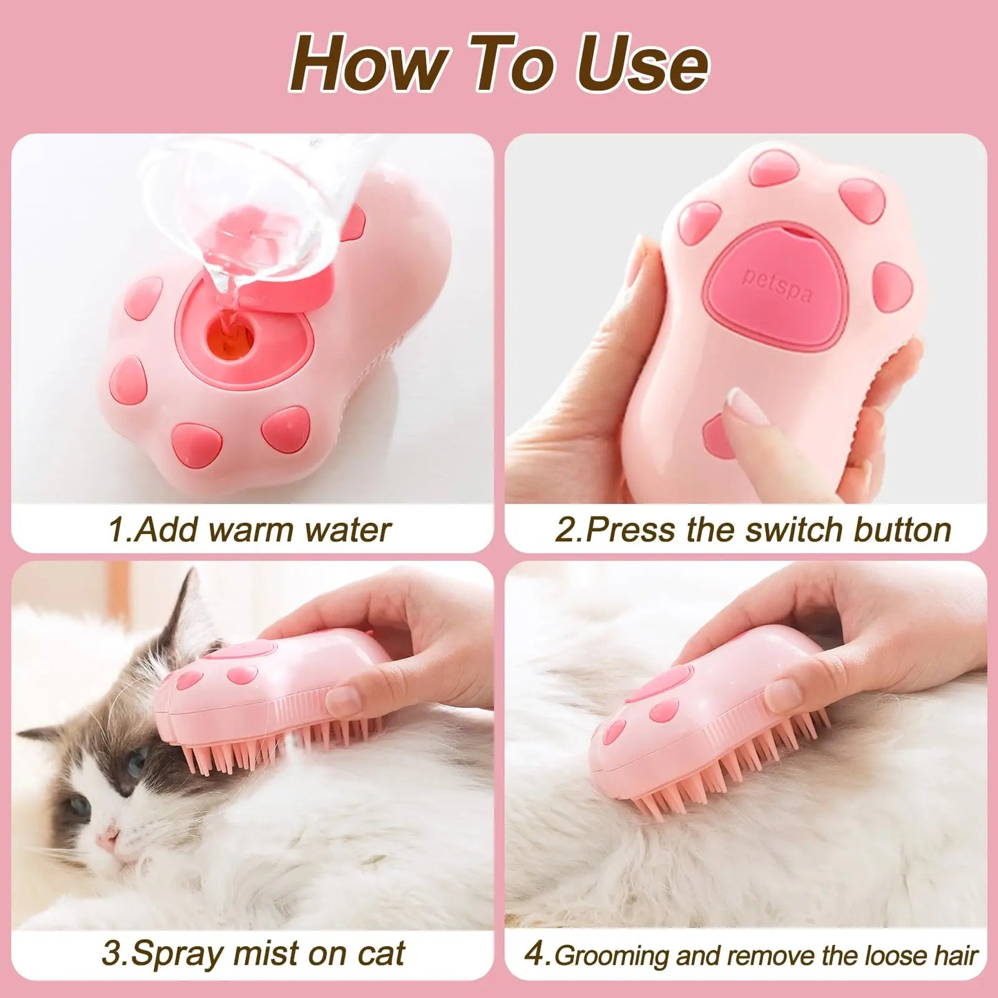 3-in-1 Steam Pet Grooming Brush