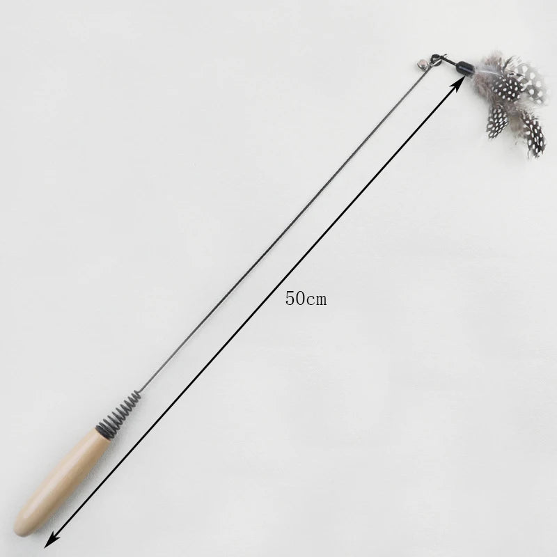 Feather Cat Teaser Wand with Wooden Handle