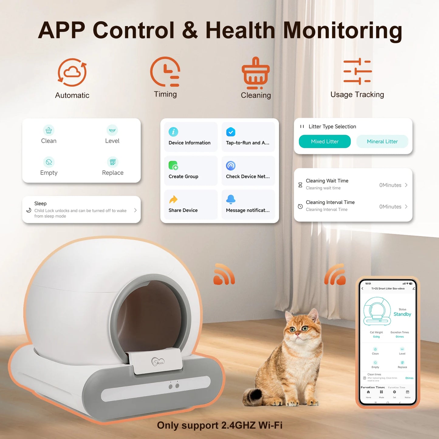 65L Self-Cleaning Cat Litter Box with App Control
