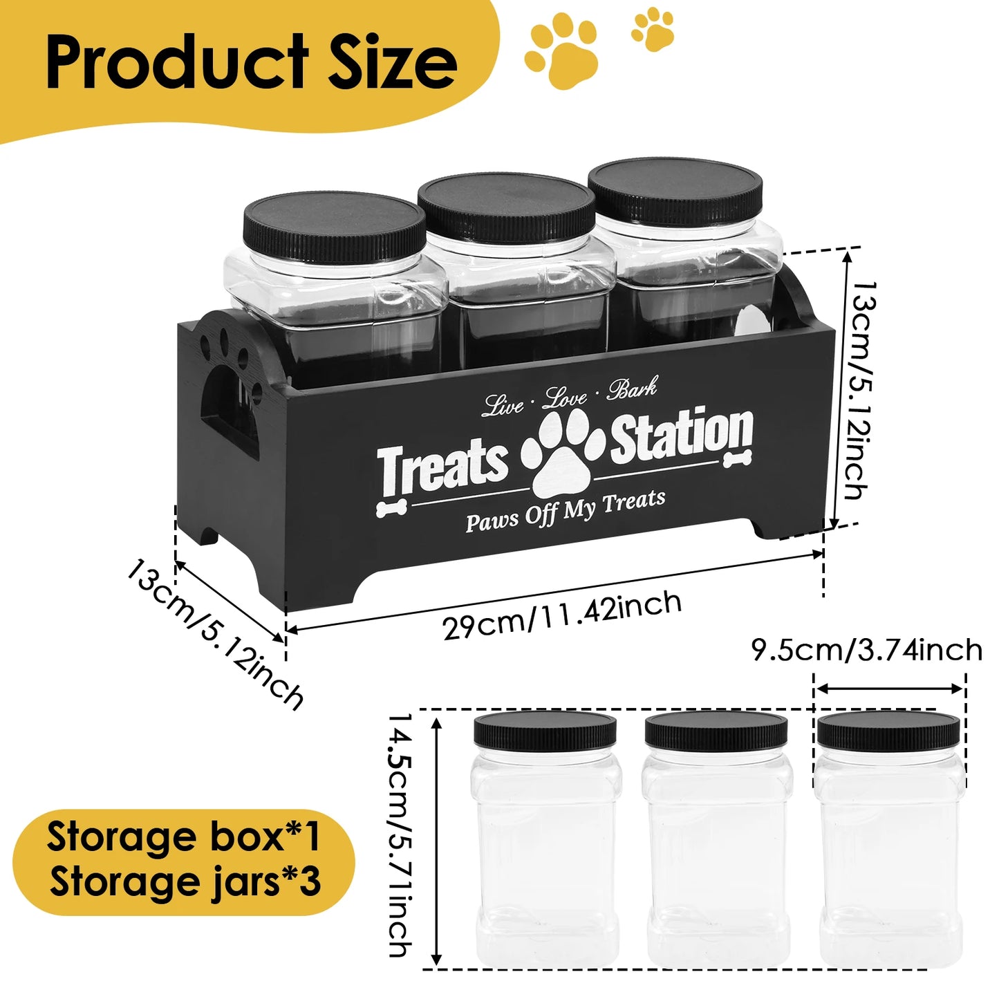 3-Piece Pet Treat Storage Jars with Wooden Holder