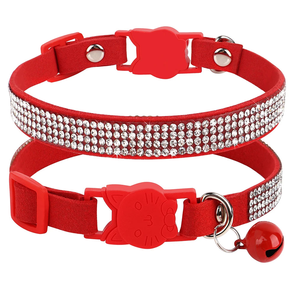 Soft Suede Cat Collar with Bell & Safety Buckle