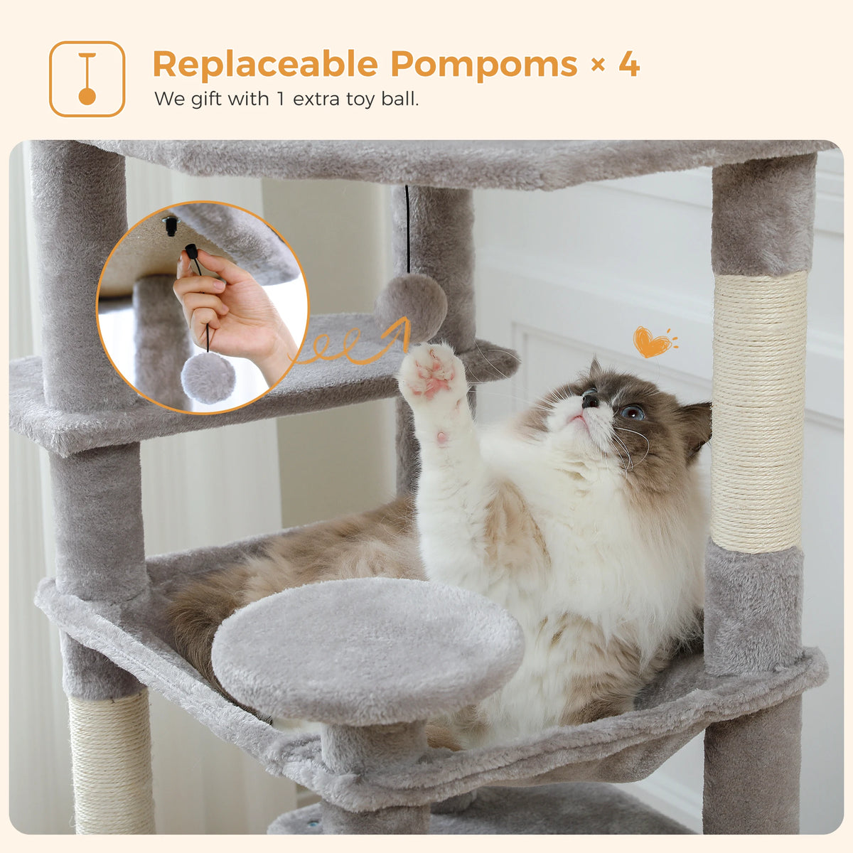 Large Cat Tree Tower with Hammock & Condos