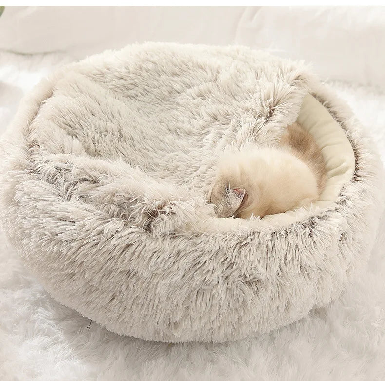 Warm Plush Semi-Enclosed Cat Bed