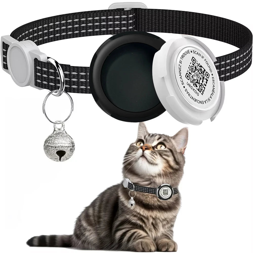 GPS Cat Collar with AirTag Holder & QR ID Tag