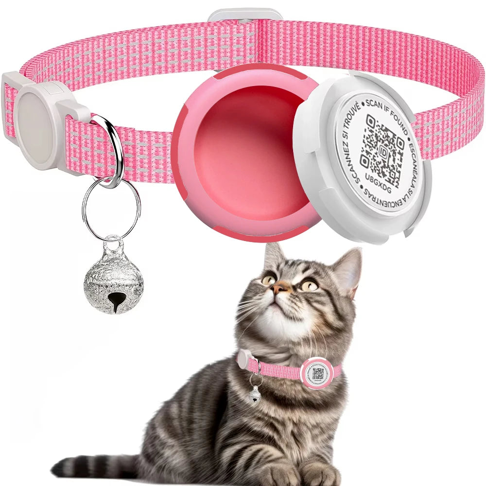GPS Cat Collar with AirTag Holder & QR ID Tag