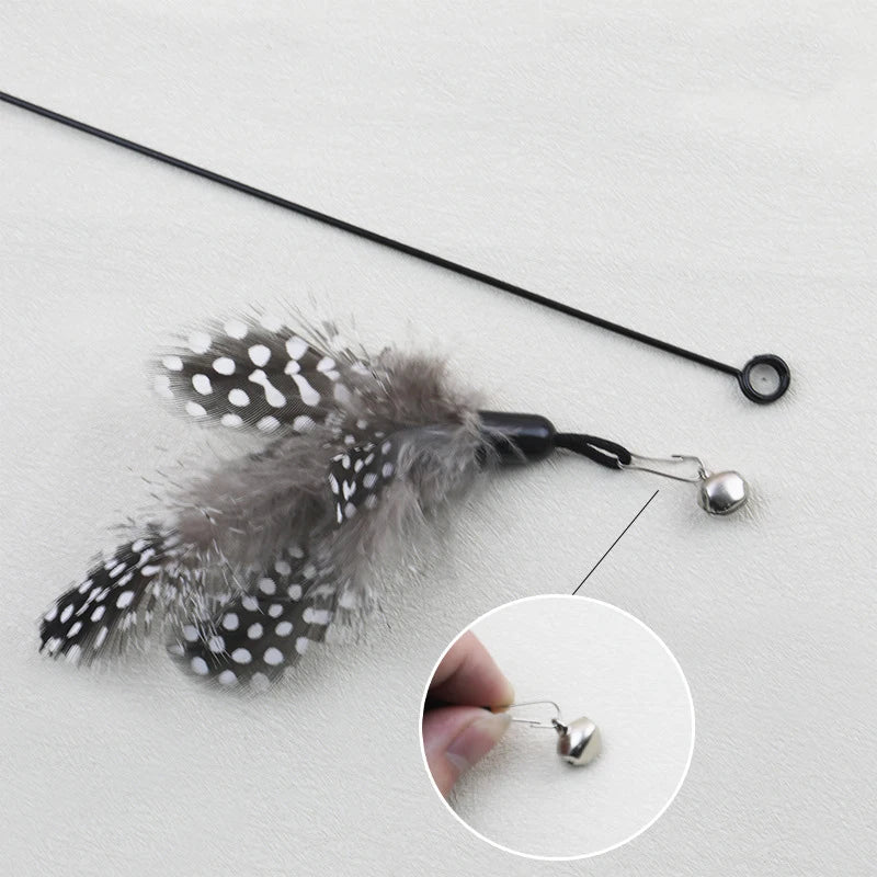 Feather Cat Teaser Wand with Wooden Handle