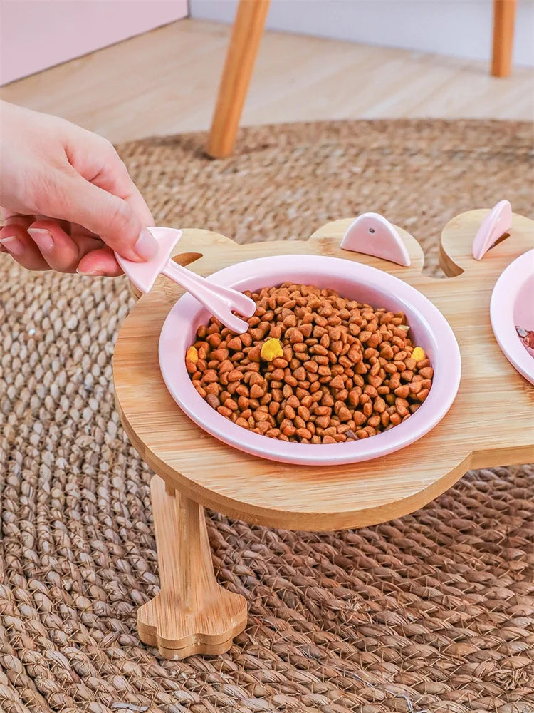 Ceramic Pet Food & Water Bowl with Stand