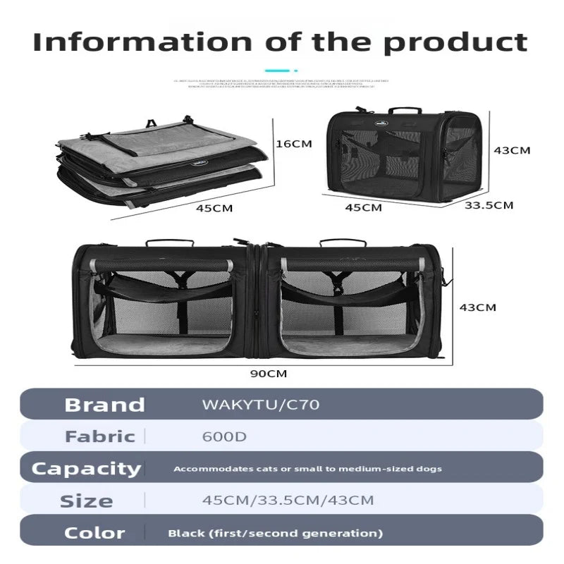 2-in-1 Foldable Double Pet Carrier