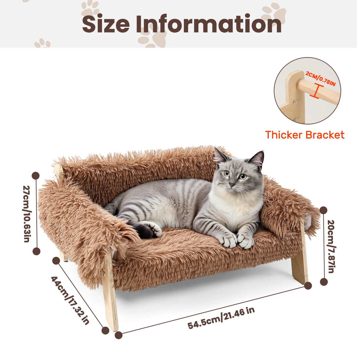 Raised Plush Cat Sofa Bed with Wooden Legs
