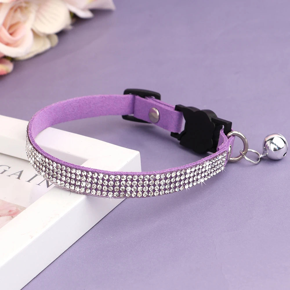 Soft Suede Cat Collar with Bell & Safety Buckle