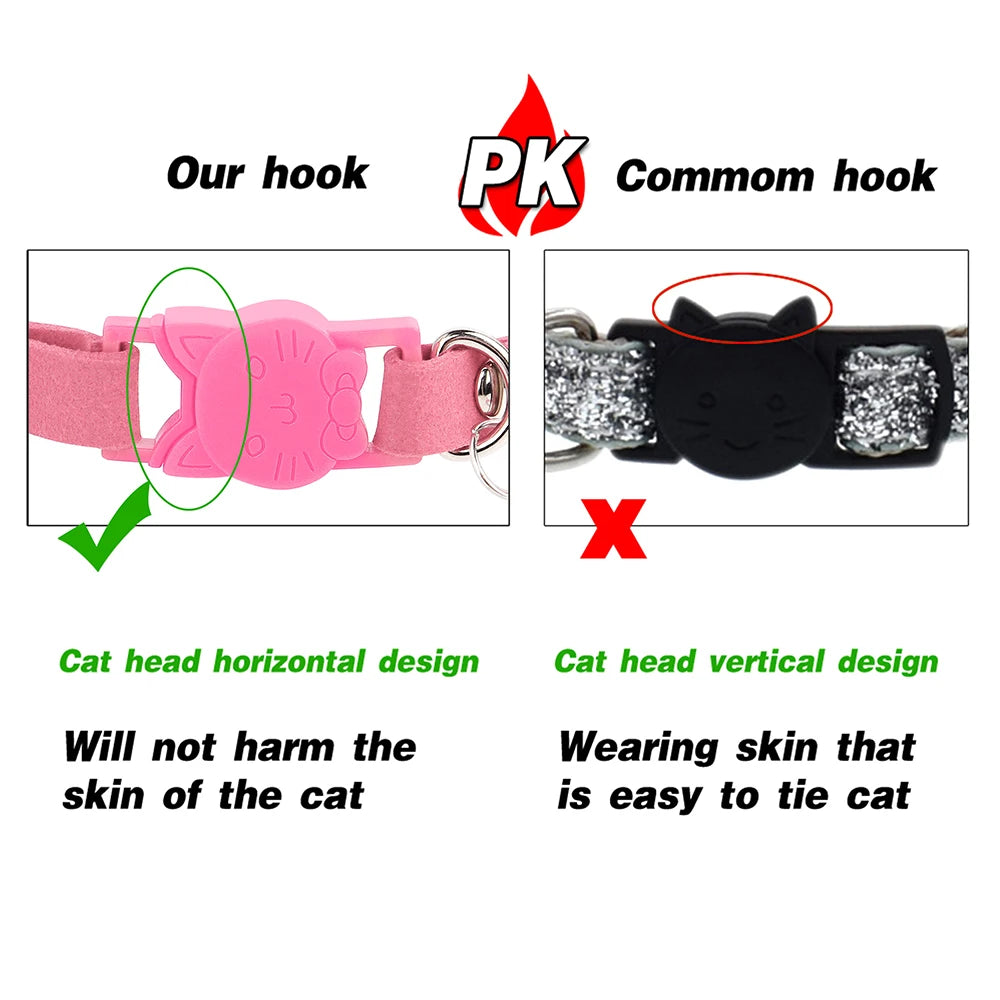 Soft Suede Cat Collar with Bell & Safety Buckle