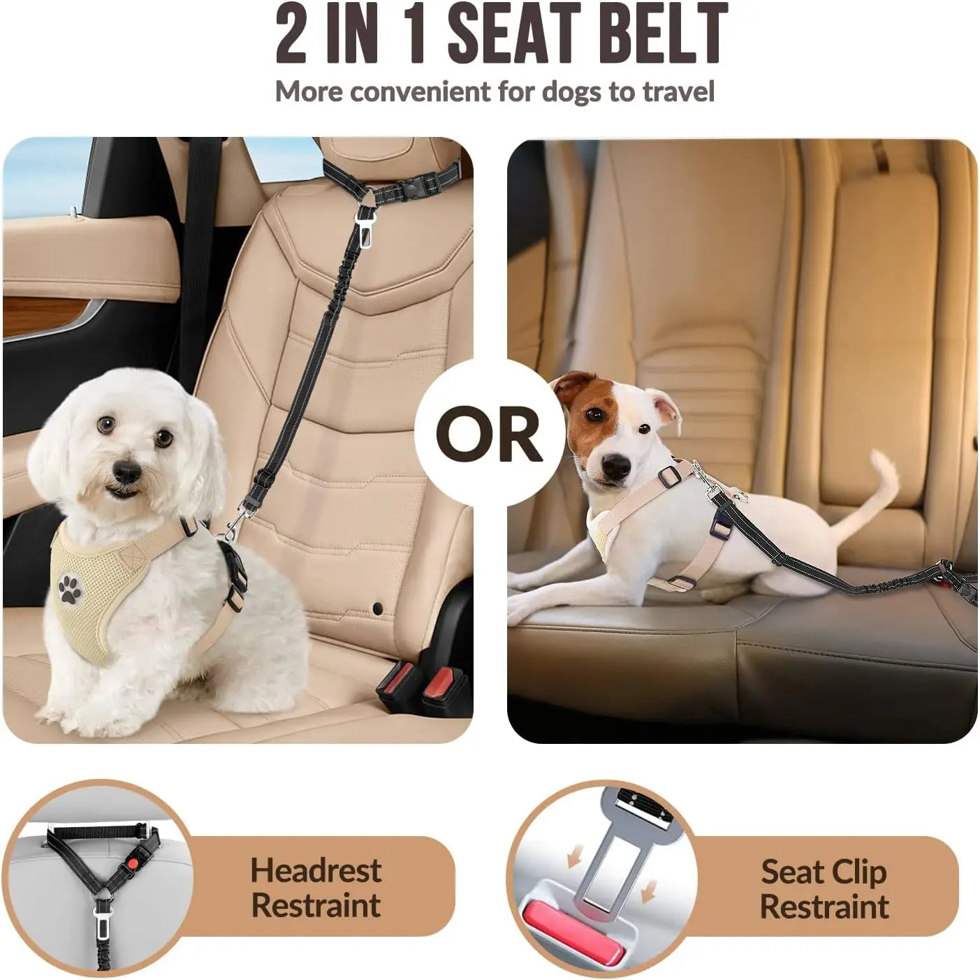 2-in-1 Adjustable Dog Car Seat Belt & Safety Leash