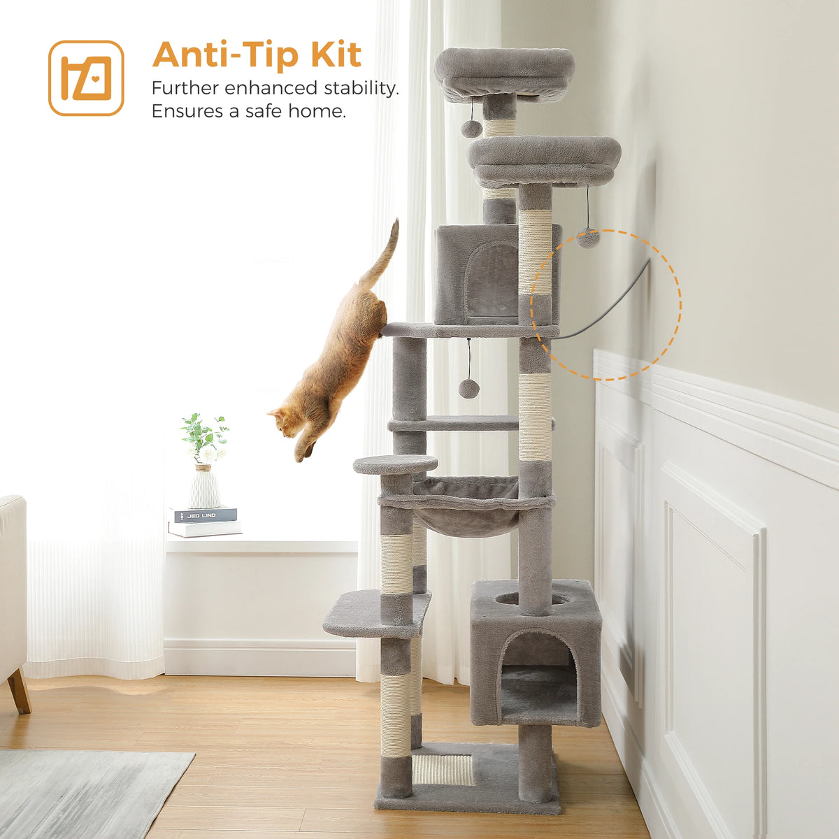 Large Cat Tree Tower with Hammock & Condos