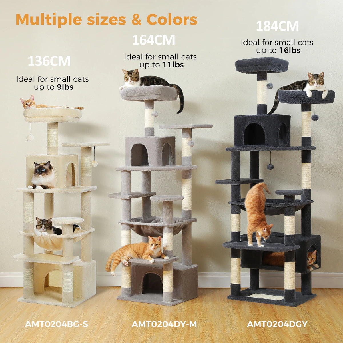 Large Cat Tree Tower with Hammock & Condos