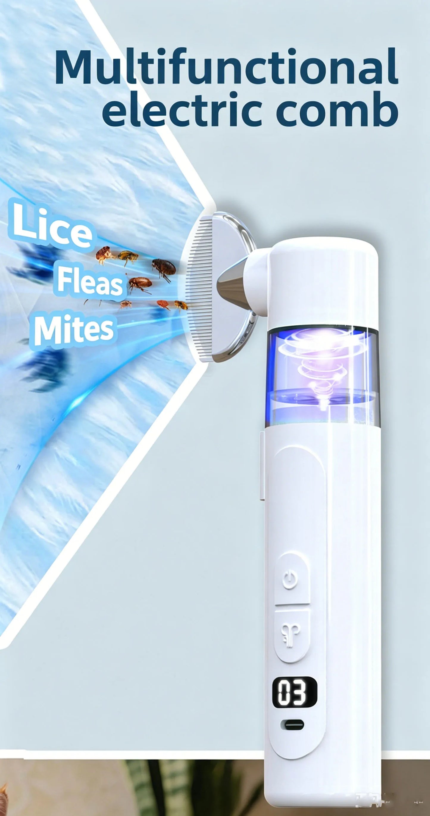 2-in-1 Electric Flea & Lice Vacuum Comb