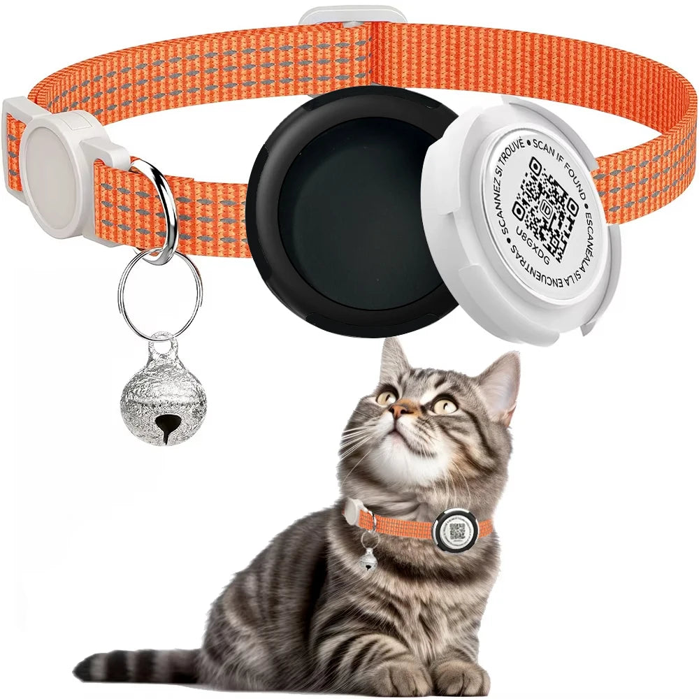 GPS Cat Collar with AirTag Holder & QR ID Tag