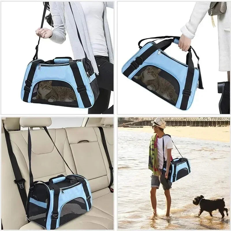 Foldable 4-Sided Pet Travel Carrier Bag